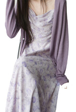 Load image into Gallery viewer, Lilac Purple Floral Spaghetti Strap Slim A Line Midi Casual Dress
