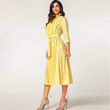 Laden Sie das Bild in den Galerie-Viewer, Elegant 3/4 sleeve ruffle midi cotton shirt dress
