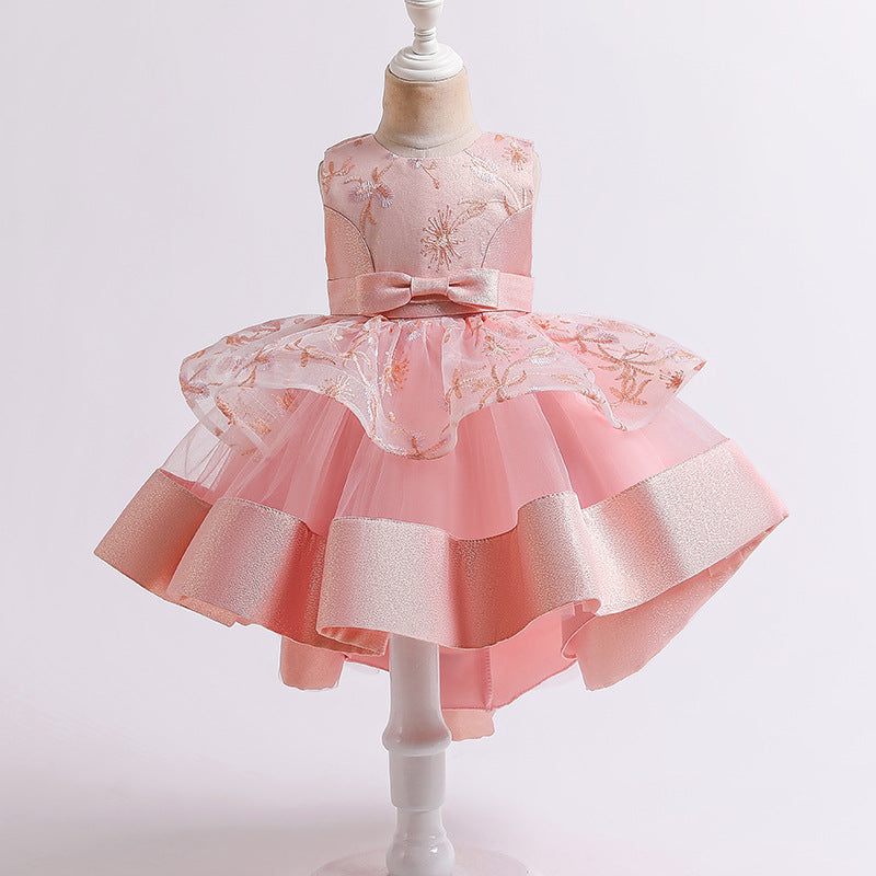 70-120cm プリンセスフラワーガールドレス ウェディングチュールティアードパフィーパフォーマンスドレス