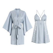 Load image into Gallery viewer, Lace Slip Nightdress Tie Robe Homewear Set
