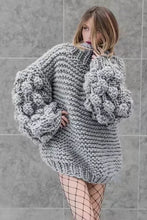 Load image into Gallery viewer, Hand Knitting Thick Heavy Gauge Ball Puff Sleeve Pullover Sweater

