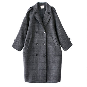 Oversized Plaid Tweed Midi Overcoat