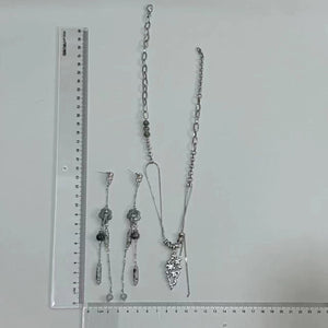 中国風イヤリングロングメタルネックレスセット