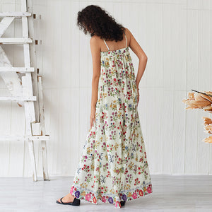 New Summer Clothing Sexy Sleeveless Backless Maxi Dress Floral Print Split Beach Boho Dress