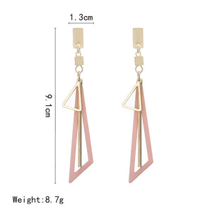 Geommetrical Triangle Elegant Colorful Stud Dangling Long Earrings