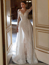 Загрузить изображение в средство просмотра галереи, Long Sleeve Deep V Neck Backless Small Train Mermaid Wedding Dress
