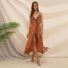 Laden Sie das Bild in den Galerie-Viewer, Spring Summer New Deep V-neck High Waist Sexy Floral Print Boho Split Dress
