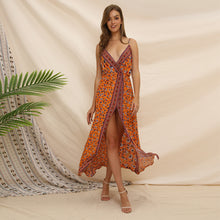 Load image into Gallery viewer, Spring Summer New Deep V-neck High Waist Sexy Floral Print Boho Split Dress
