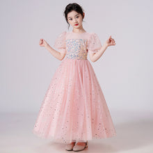 Load image into Gallery viewer, 120-170cm Sequin Puff Sleeve Long Tulle Flower Girl Dress
