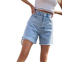 Carica l&#39;immagine nel visualizzatore di Gallery, Pantaloncini in denim slim a vita alta e larghi casual
