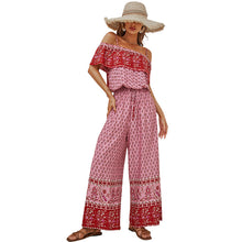 Load image into Gallery viewer, Off Shoulder Red Floral Spliced Casual Long Ladies Jumpsuit
