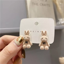 Load image into Gallery viewer, S925 Silver Needle Winter Autumn Cute Flocking Cute Animal Hare Small Stud Earrings

