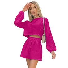 Load image into Gallery viewer, Cotton Lantern Sleeve Ruched Shirt Shorts Two Piece Set
