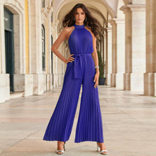 Load image into Gallery viewer, 2022 Summer Sexy Halter Neck Sleevelesss Pleated Long Wide Leg Jumpsuit

