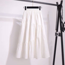 Load image into Gallery viewer, White Fairy High Waist A Line Spliced Elastic Waistband Midi Skirt

