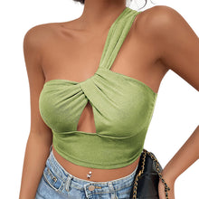 Load image into Gallery viewer, Solid Spliced Sexy Backless One Shoulder Criss Cross Crop Tank Top
