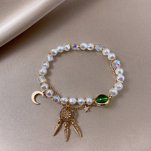 ヴィンテージ ダブルレイヤー 合金 パールチェーン スイートハート ブレスレット