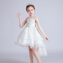 Load image into Gallery viewer, Kids Girls Puffy Long Train Embroidered 3-13Y Junior Princess Dress Children&#39;s Day Performance Dress

