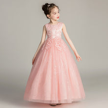 Load image into Gallery viewer, Kids Long Wedding Flower Girl Dress Tulle Puffy Princess Dress 3-15Y Girls Children&#39;s Day Performance Dress
