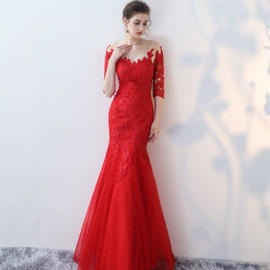 Elegant Off Shoulder Half Sleeve Lace Long Mermaid Evening Dresses Bridal Wedding Dress