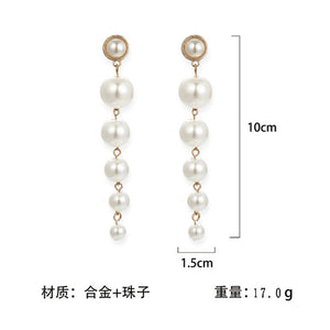 Elegant Fashion Small Big Artificial Pearl Long Dangling Earrings