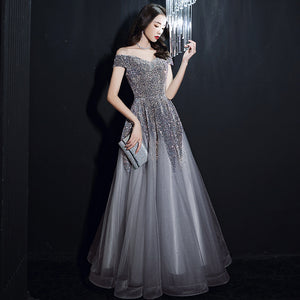 Banquet Sequin Off Shoulder Elegant Long Celebrity Annual Party Evening Dress
