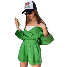 Load image into Gallery viewer, Half Sleeve Wide Leg Pants Casual Shirt Shorts Two Piece Set
