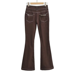 2022 Autumn New Design Vintage Flare Brown Jeans High Waist Long Denim Pants