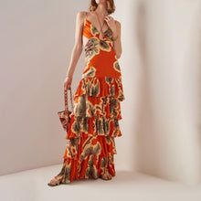 Load image into Gallery viewer, Spaghetti Tiered Print Ruffle Maxi Boho Casual Dress
