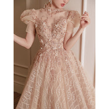 Load image into Gallery viewer, Puff Sleeve Beaded Bridal Wedding Performance Evening Dress
