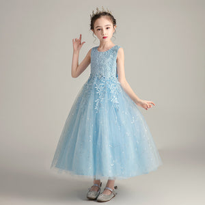 女の子用プリンセスドレス ロングウェディングフラワーガールドレス 3～12歳 ジュニアファンシードレス