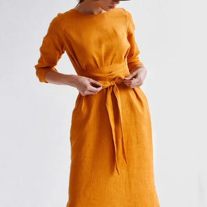 Long Sleeve Linen Midi Pencil Casual Dress