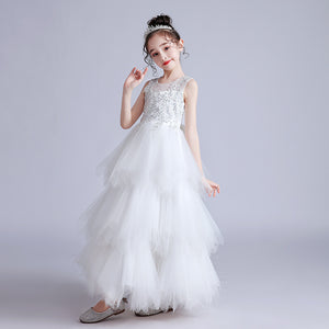 120-170cm 女の子用ロング パフィー プリンセスドレス ジュニア ウェディング フラワーガールドレス