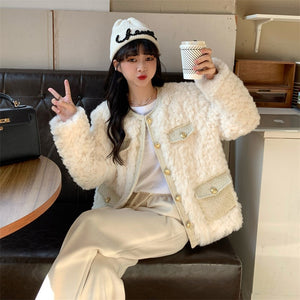 女性用オーバーサイズフェイクファーシアリングスエードコート