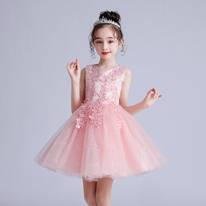 110-160cm 女の子用ショート丈ウェディングフラワーガールドレス パフィープリンセスドレス ジュニア 子供の日 パフォーマンスドレス