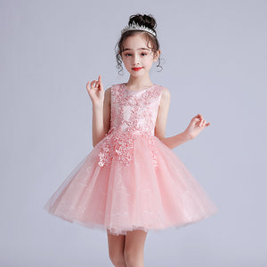 110-160cm Girls Short Wedding Flower Girl Dress Puffy Princess Dress Junior Children's Day Performance Dress