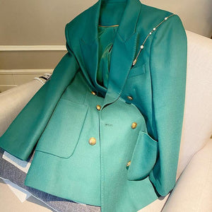 Vintage Green Double Breasted Gold Button Blazer