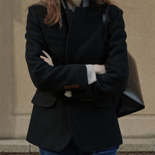 Carica l&#39;immagine nel visualizzatore di Gallery, Blazer in lana casual spesso autunno inverno blu navy da donna

