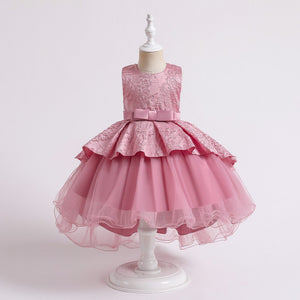 Little Girls Princess Flower Girl Dress Tulle Bowtie Puffy Piano Performance Dress