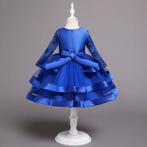 100-150cm Kids Formal Event Princess Dresses Long Sleeve Puffy Tulle Tiered Performance Dress