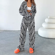 Load image into Gallery viewer, Oversized Black White Stripe Shirt Pants Two Piece Set Casual Homewear Set
