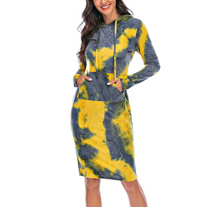 Tie Dye Long Sleeve Slim Hoodie Dress