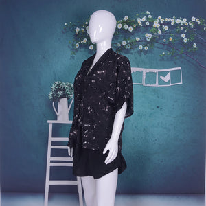 Printed Tie Dye Solid Three Quarter Sleeve Kimono Beachwear Cover Up