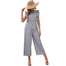 Load image into Gallery viewer, Casual Elegant Ruffle Sleeve Slim V Neck Striped Jumpsuit
