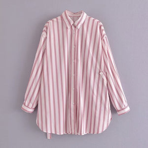 2022 Autumn New Design Pink Striped Midi Shirt