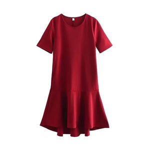 Two Colorway Mermaid Hem Round Neck Solid Casual Dress