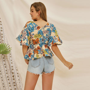 floral print chiffon bohemian fashion blouse
