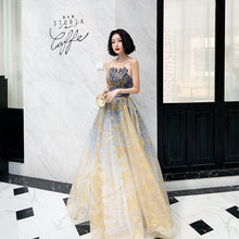Load image into Gallery viewer, Gradient Color Gilding Strapless Overlay Long Evening Dress
