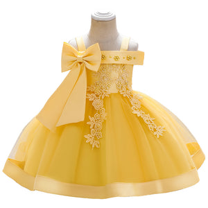 70-100cm Girls Beaded Embroidery Off Shoulder Tulle Puffy Performance Dress