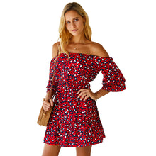 Laden Sie das Bild in den Galerie-Viewer, Off Shoulder Half Sleeve Leopard Mini Dress
